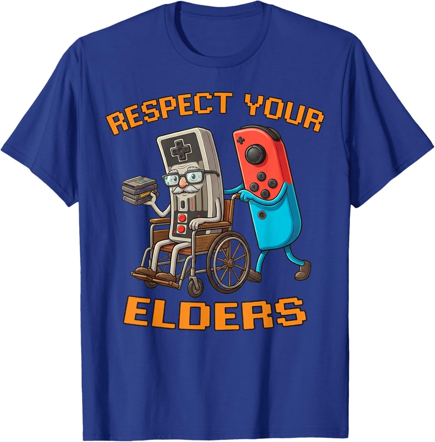Funny Retro Meme Respect Your Elders Gamer Video Game T-Shirt - T-Shirt | Royal