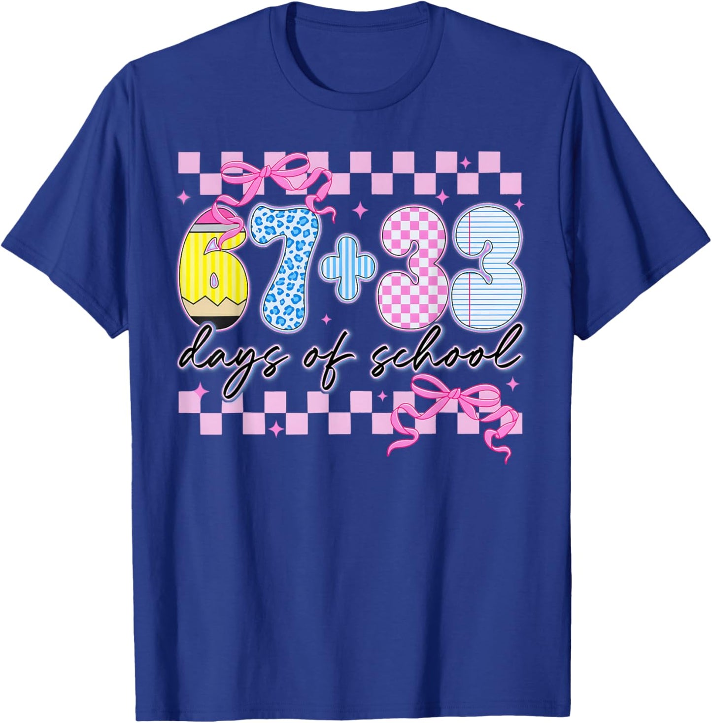 67 33 Days of School 100th Day Coquette Bow Girl Teacher T-Shirt - T-Shirt | Royal