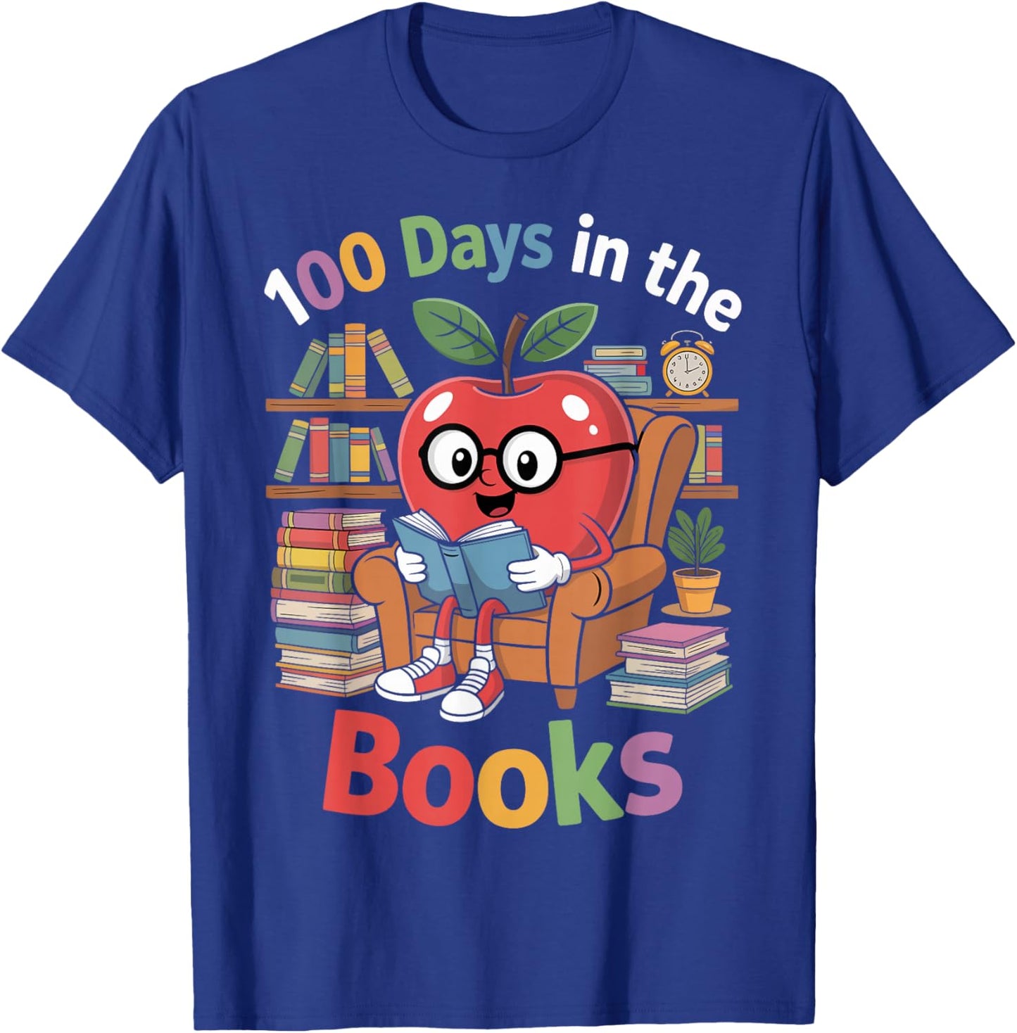 100 Days in The Books Reading Teacher 100th Day of School T-Shirt - T-Shirt | Royal