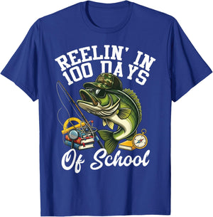 Reelin' in 100 Days of School Bass Camo Fishing Lover Boys T-Shirt - T-Shirt | Royal