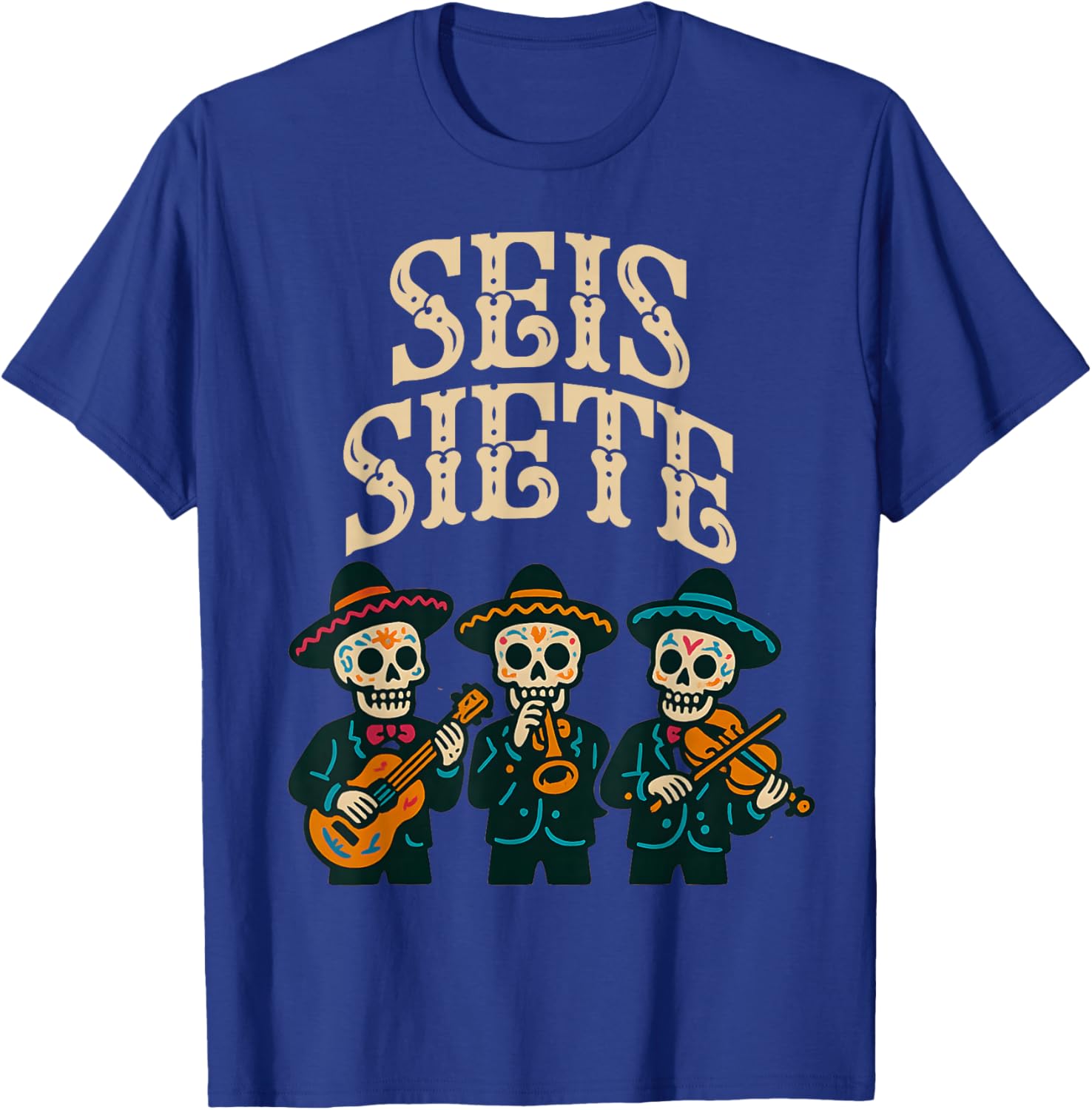 SEIS Siete Mexican Los Muertos Calaveras Sugar Skull 67 Boys T-Shirt - T-Shirt | Royal