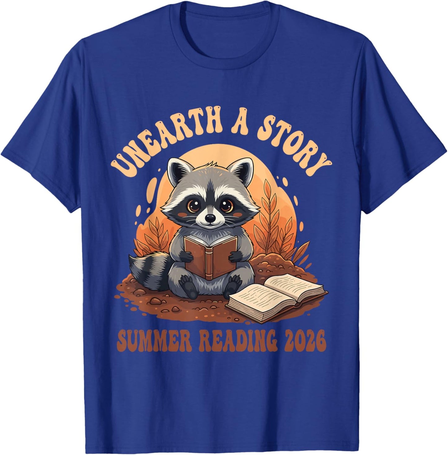Unearth a Story Summer Reading 2026 Raccoon T-Shirt - T-Shirt | Royal