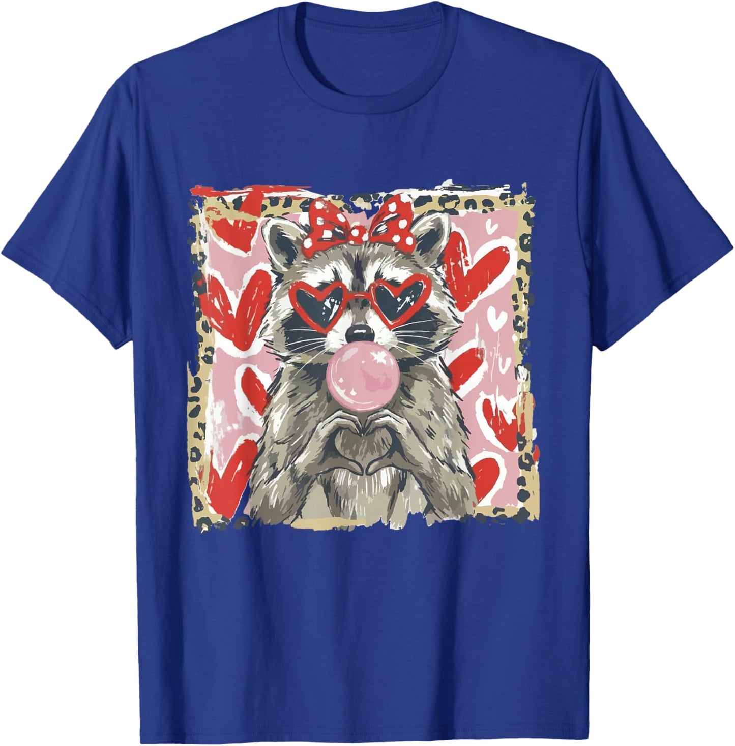 Vintage Leopard Funny Valentine Raccoon Lover Heart XOXO T-Shirt - T-Shirt | Royal