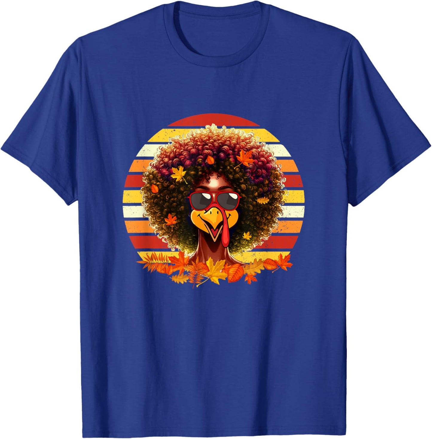Vintage Retro Afro Woman Turkey Thanksgiving Proud Black T-Shirt - T-Shirt | Royal