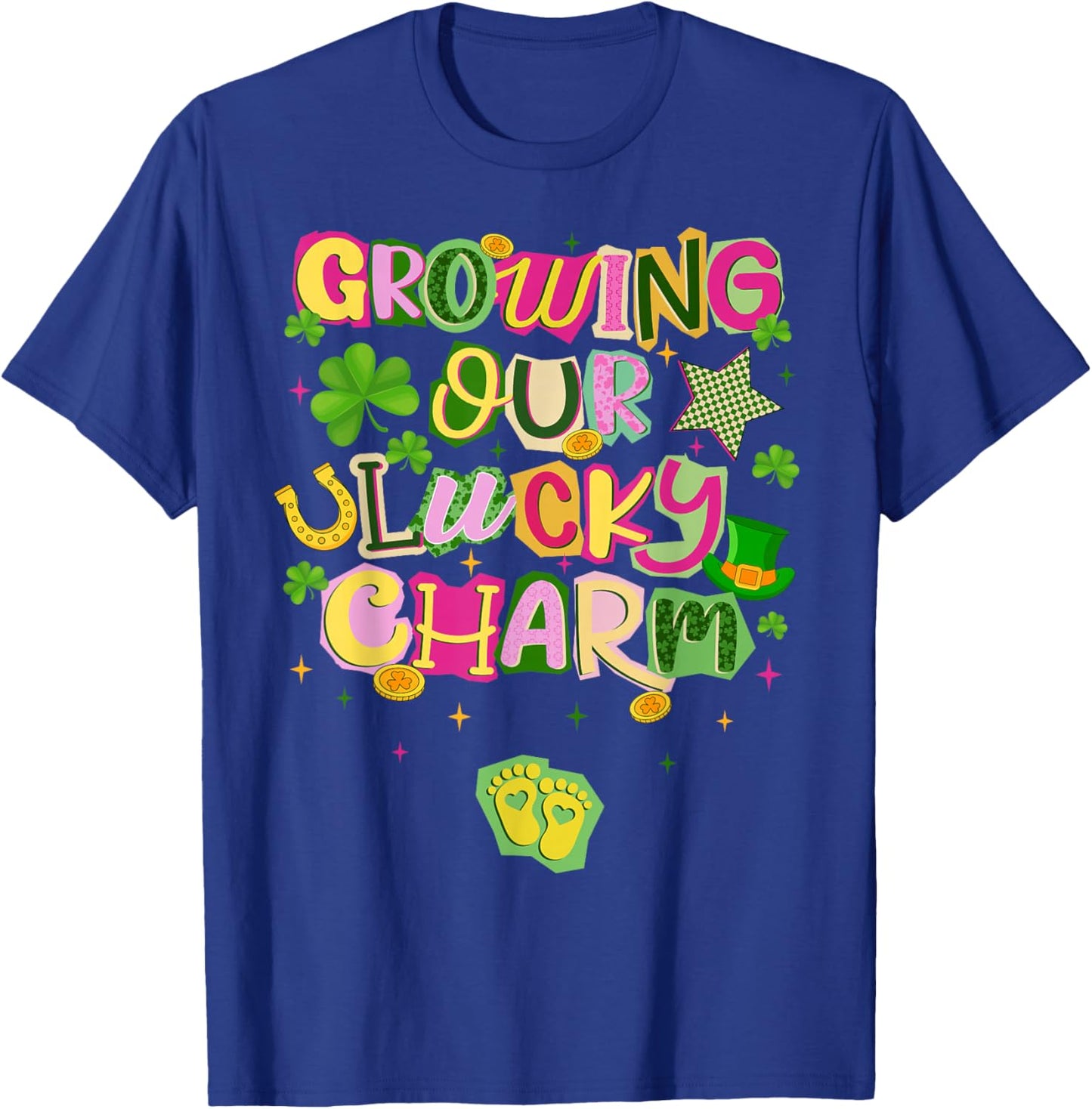 St Patricks Day Growing Our Lucky Charm Pregnancy Mom T-Shirt - T-Shirt | Royal