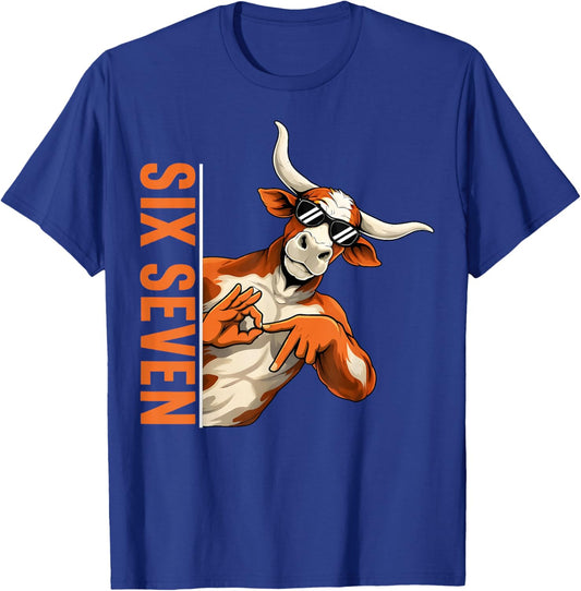 Funny Six Seven 67 Longhorn Meme Gifts for Kids Boys Men T-Shirt - T-Shirt | Royal