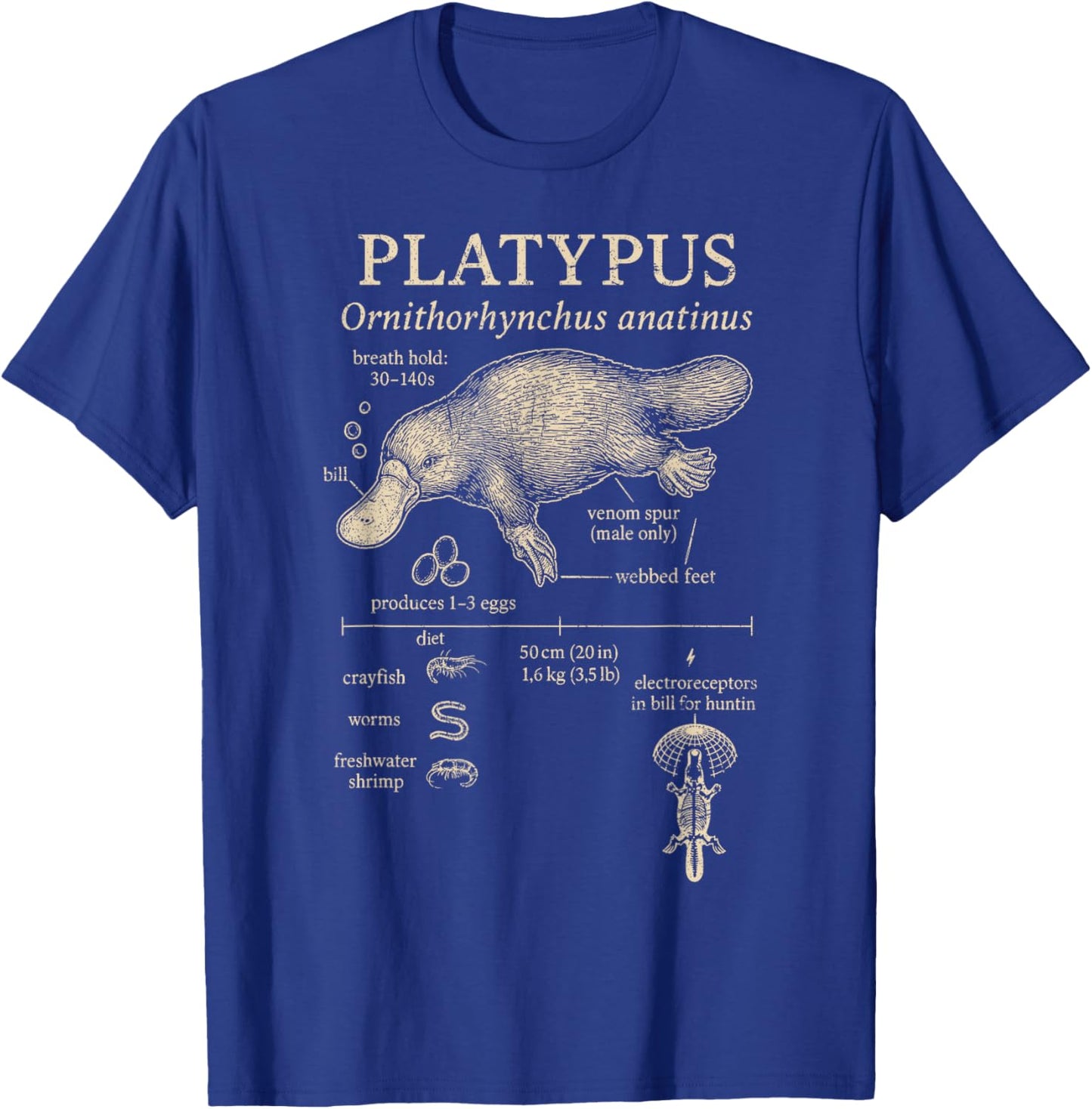Platypus Anatomy Duck Billed Platypus Australia Wildlife T-Shirt - T-Shirt | Royal