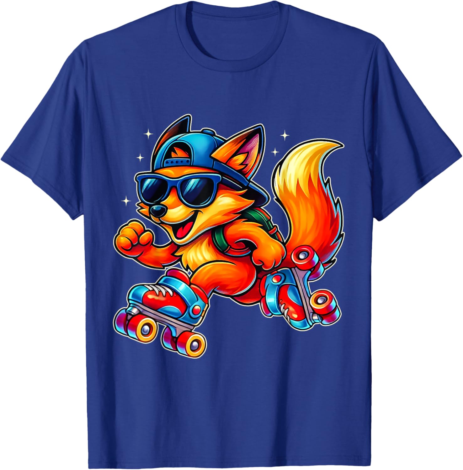 Funny Fox on Roller Skates Cute Cool Skater Animal Graphic T-Shirt - T-Shirt | Royal