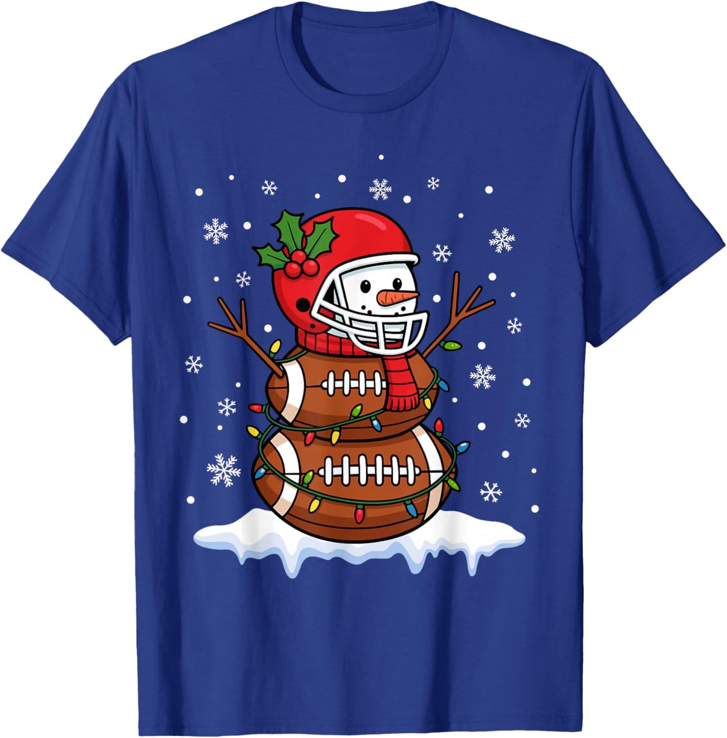 Merry Christmas Football Snowman Holiday Sports Xmas Pajamas T-Shirt - T-Shirt | Royal