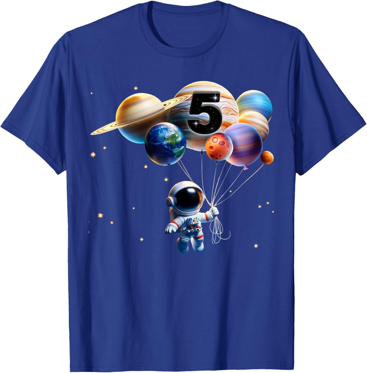 5 Years Old Birthday Boy Gifts Astronaut Planet 5th Five T-Shirt - T-Shirt | Royal