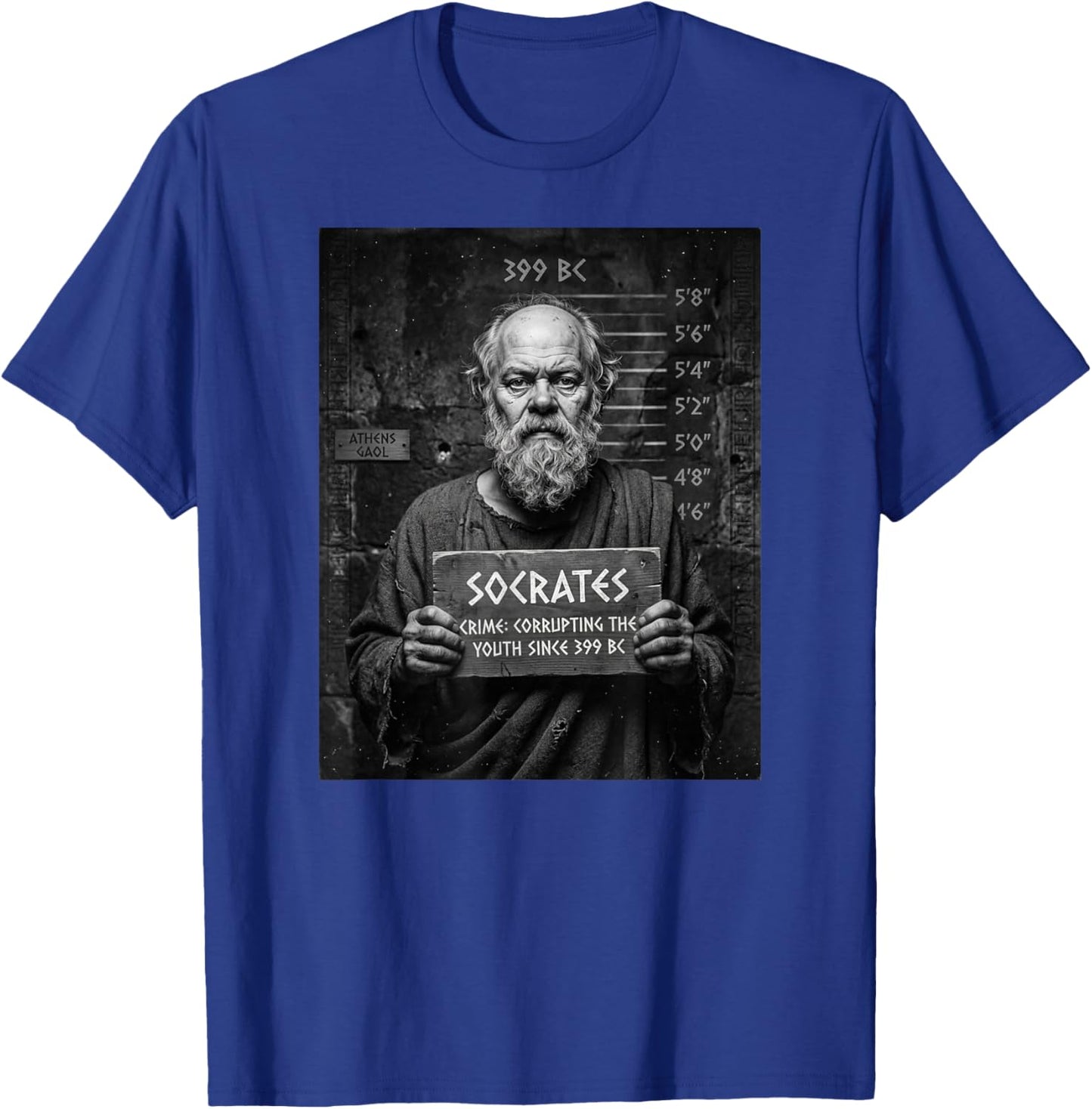 Socrates Corrupting The Youth Since 399 BC Funny Mugshot T-Shirt - T-Shirt | Royal