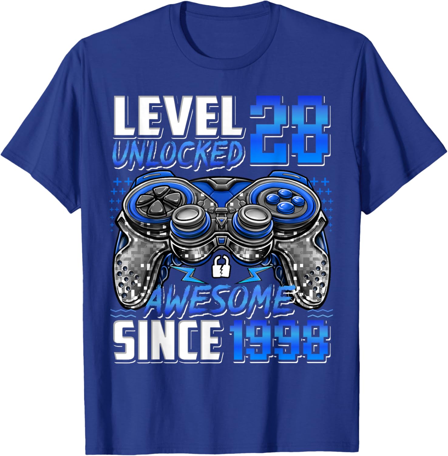 Level 28 Unlocked Awesome Since 1998 28th Birthday Gaming T-Shirt - T-Shirt | Royal