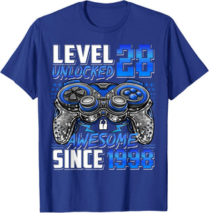 Level 28 Unlocked Awesome Since 1998 28th Birthday Gaming T-Shirt - T-Shirt | Royal
