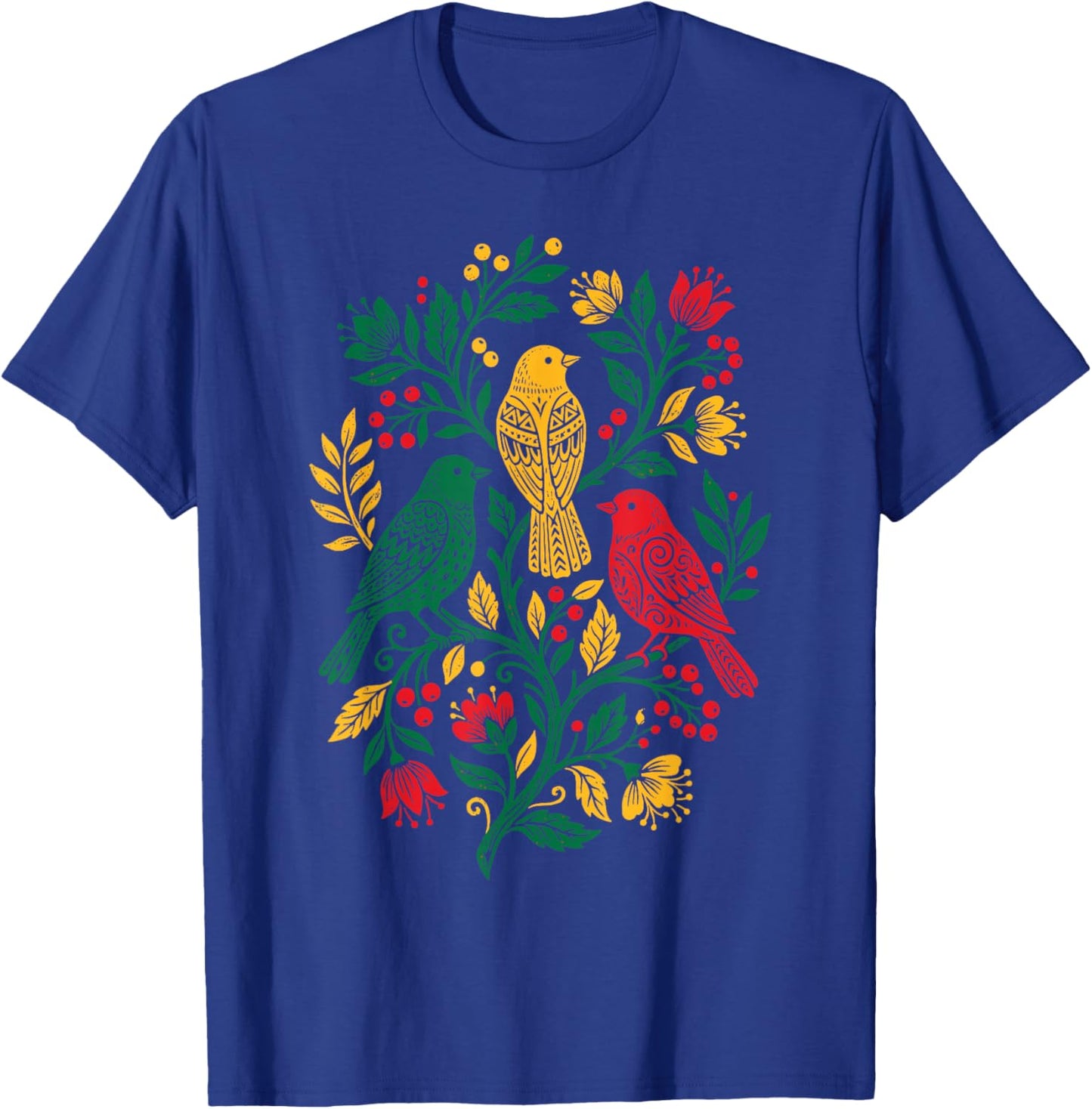 Rasta Reggae Roots Three Birds Jamaica Folk Art Floral T-Shirt - T-Shirt | Royal