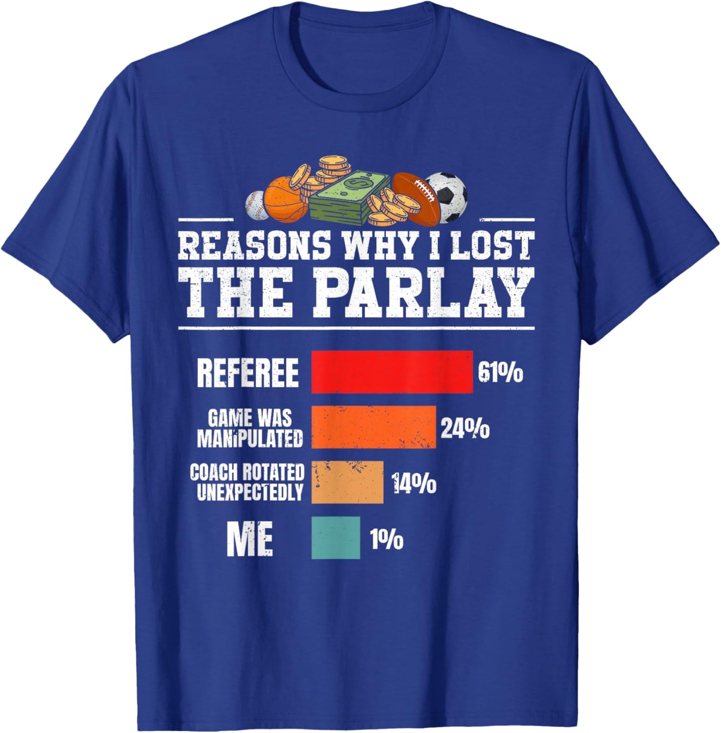 Sports Bettor Reasons why i Lost Parlay Funny Sports Betting T-Shirt - T-Shirt | Royal