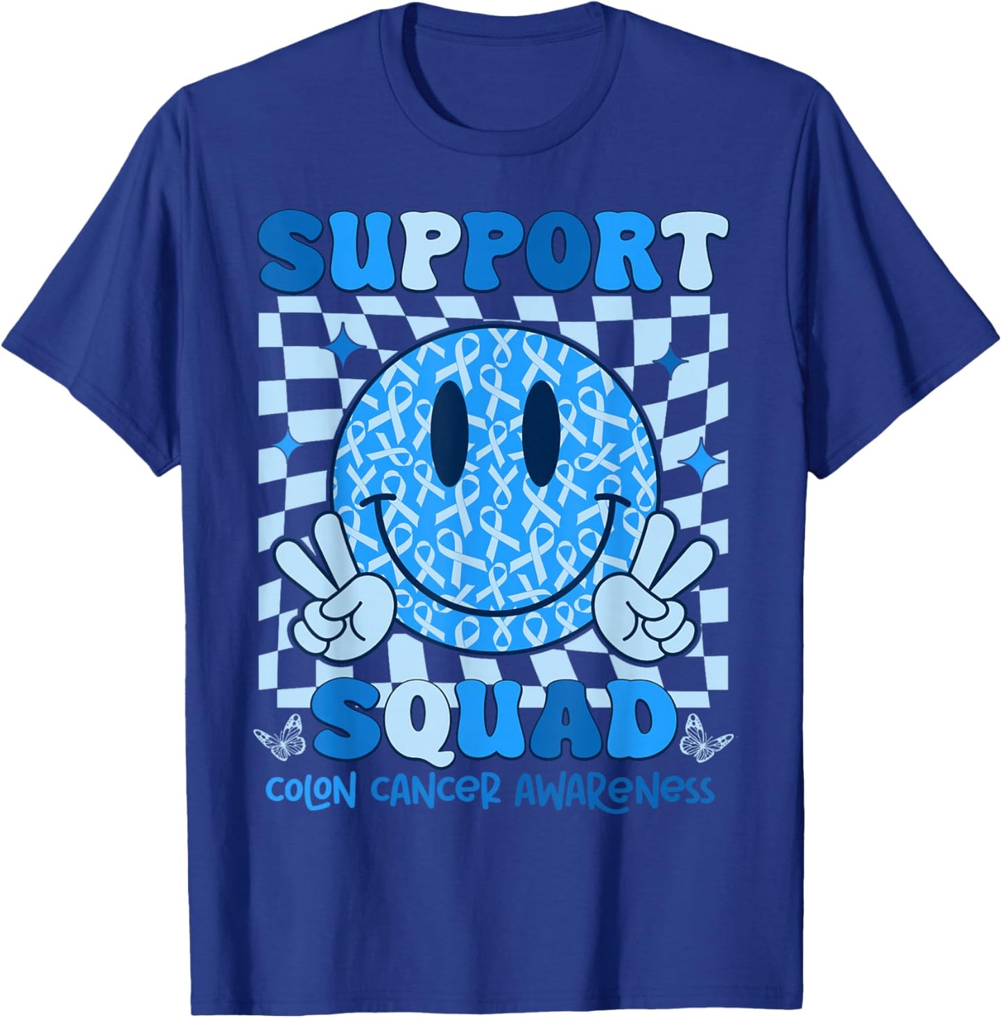 Retro Support Squad Blue Ribbon Colon Cancer Awareness T-Shirt - T-Shirt | Royal