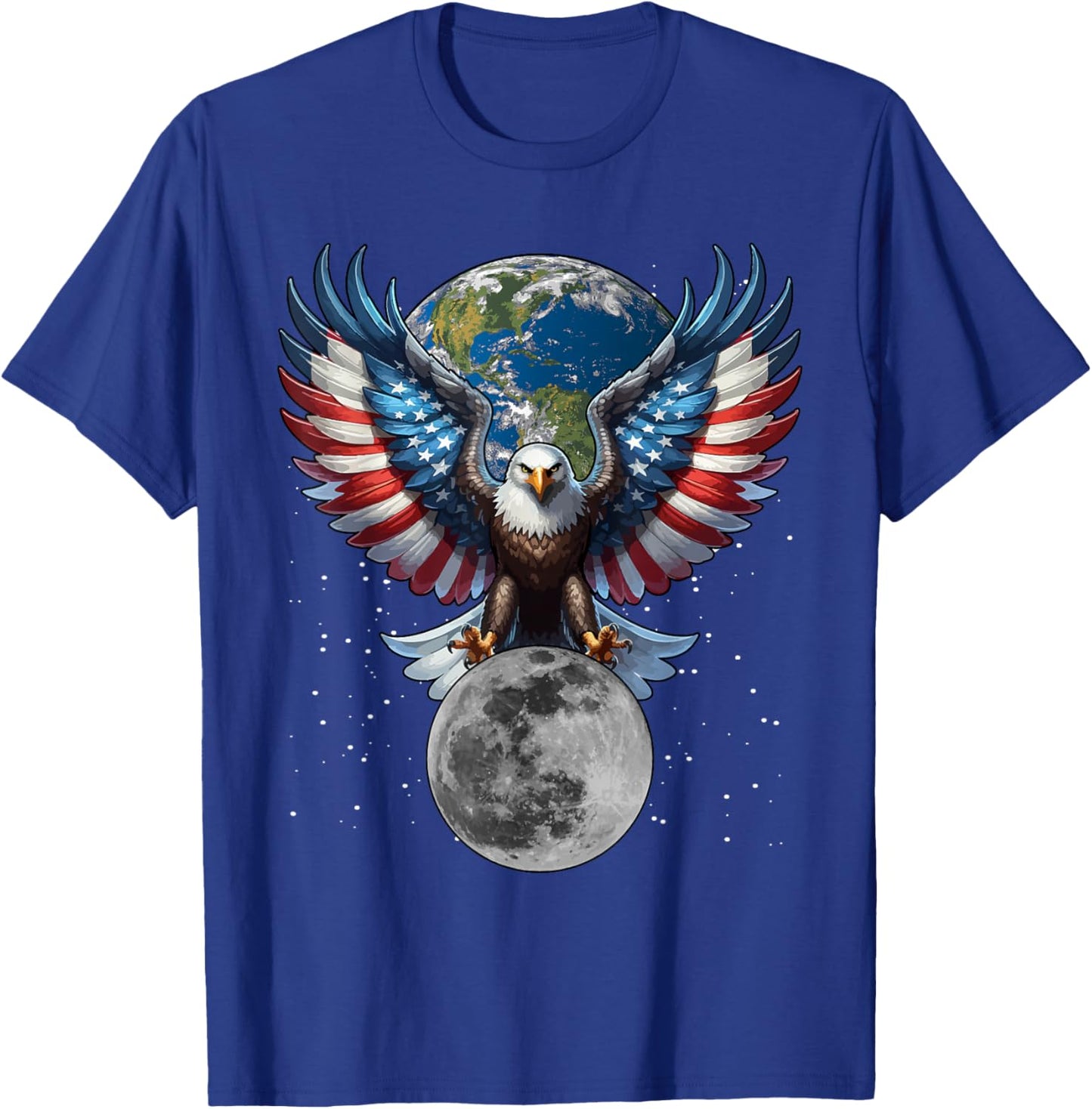 Patriotic USA Eagle with The Earth and Moon Design T-Shirt - T-Shirt | Royal