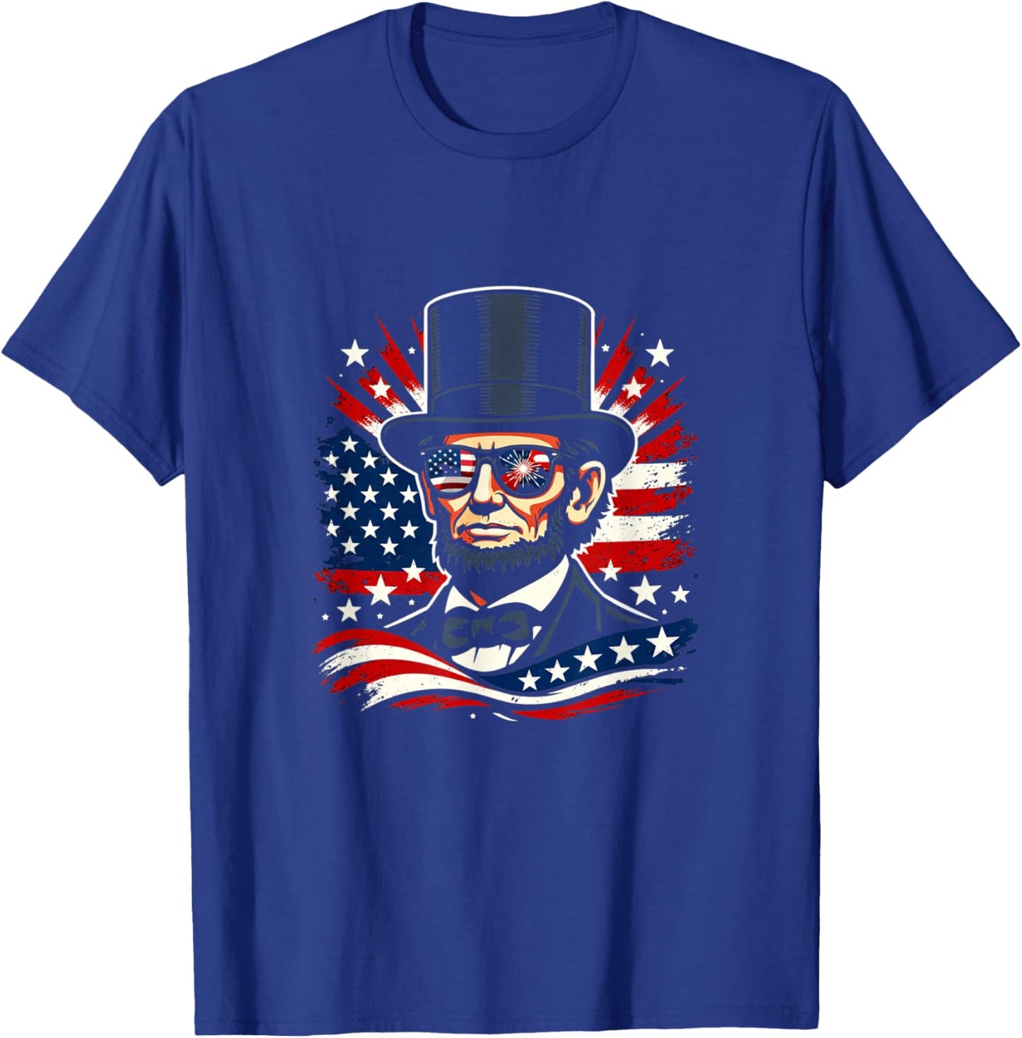 Abraham Lincoln Flag Sunglasses Patriotic Fireworks USA T-Shirt - T-Shirt | Royal