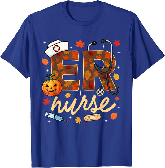 ER Nurse Pumpkin Fall Thanksgiving Emergency Department T-Shirt - T-Shirt | Royal