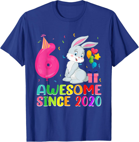 Awesome Since 2020 6 Year OId Birthday Bunny Theme T-Shirt - T-Shirt | Royal
