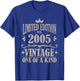 21st Birthday Vintage 2005 Limited Edition T-Shirt - T-Shirt | Royal