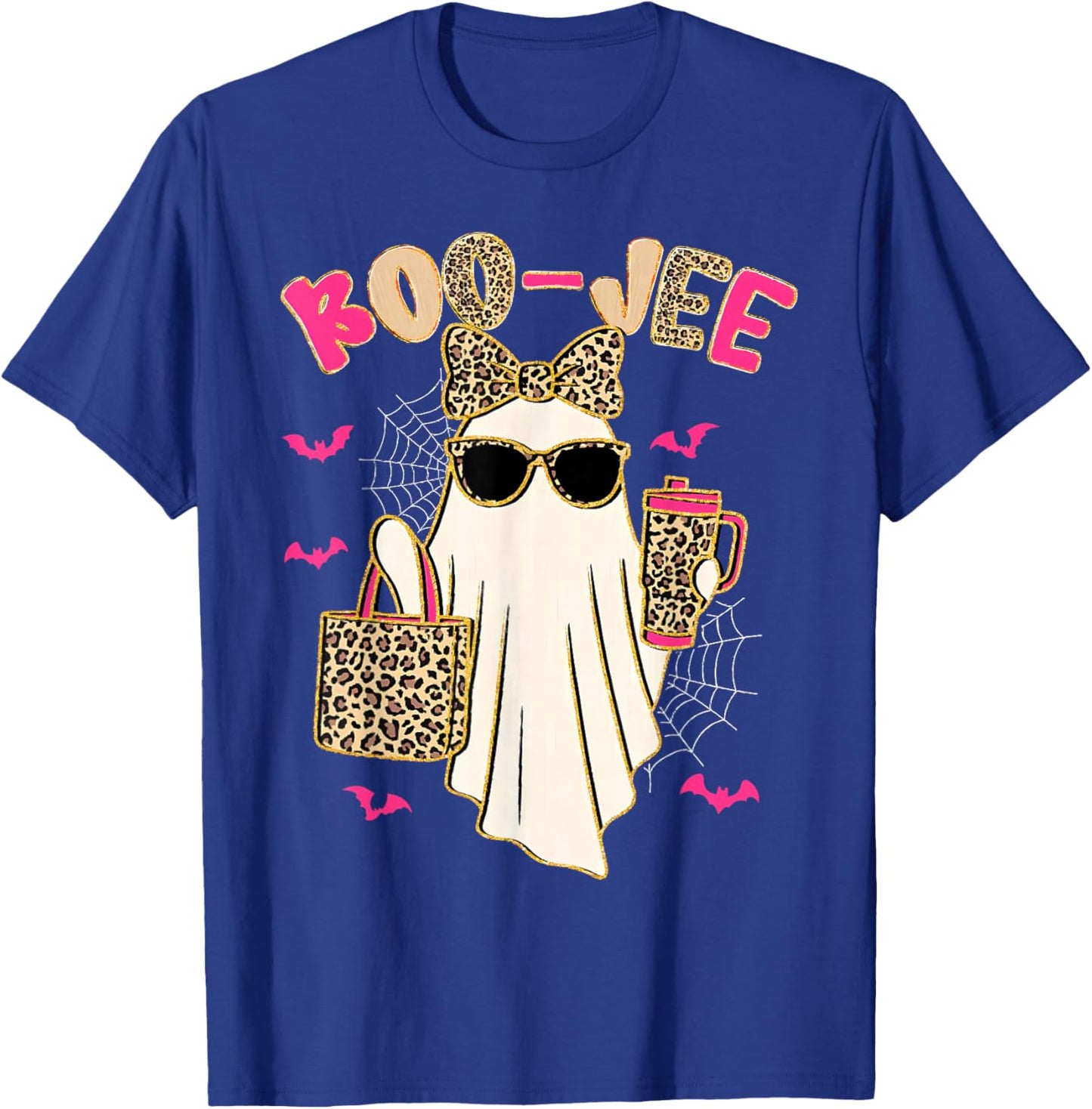 Boo JEE Boujee Leopard Ghost Halloween October Vibes T-Shirt - T-Shirt | Royal