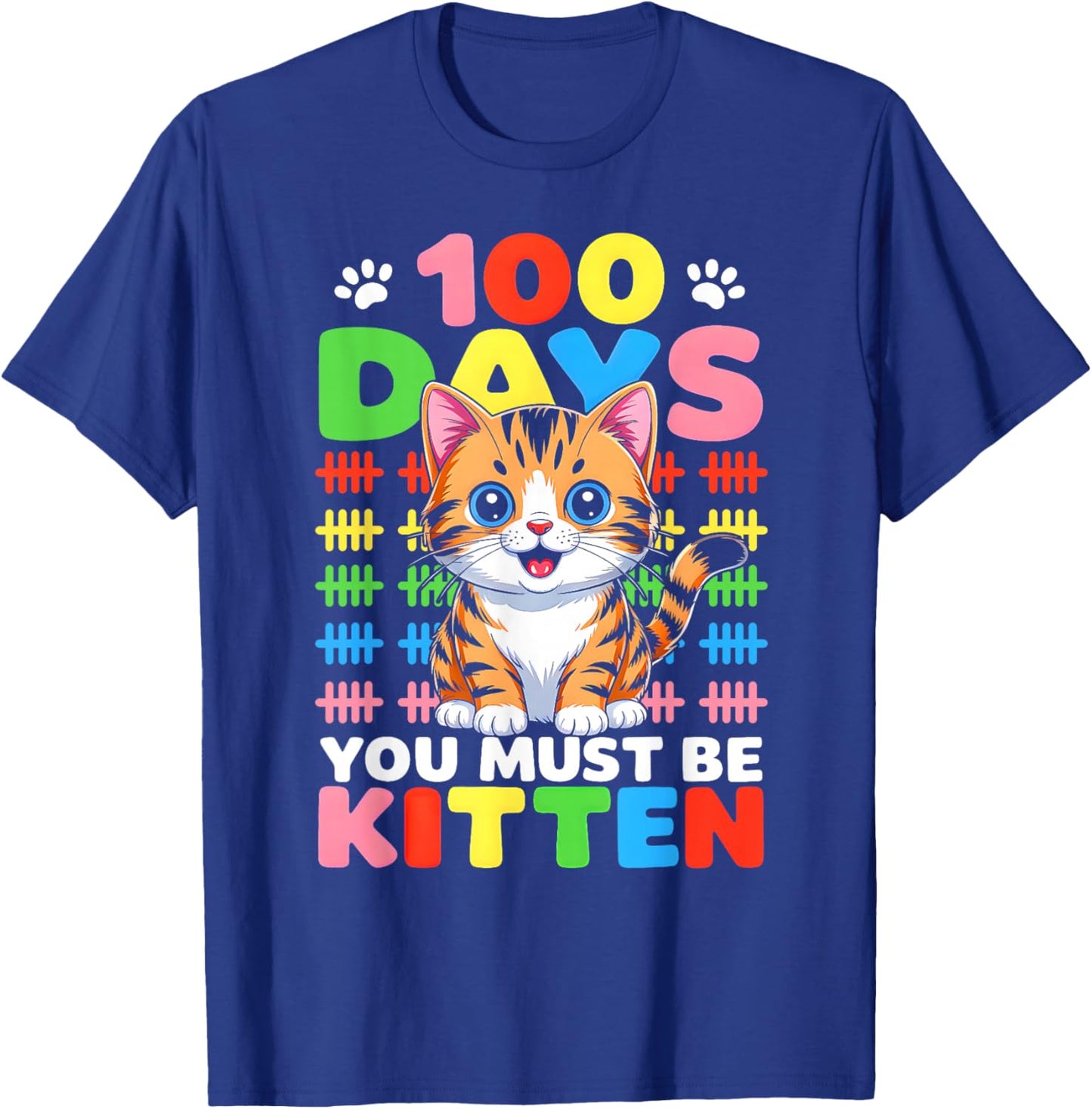 Cute Cat 100 Days of School Girls Kids 100th Day of School T-Shirt - T-Shirt | Royal