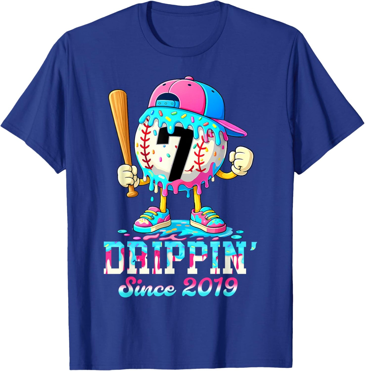Baseball 7 Years Old Since 2019 Ice Cream 7th Birthday Boys T-Shirt - T-Shirt | Royal