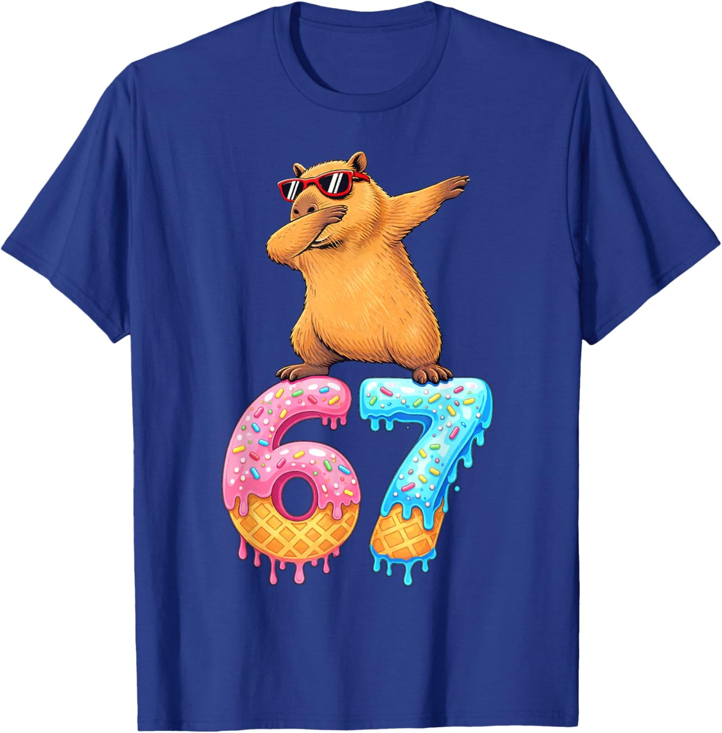 Capybara Dabbing 67 Ice Cream Drip 67 Birthday Boys Girls T-Shirt - T-Shirt | Royal