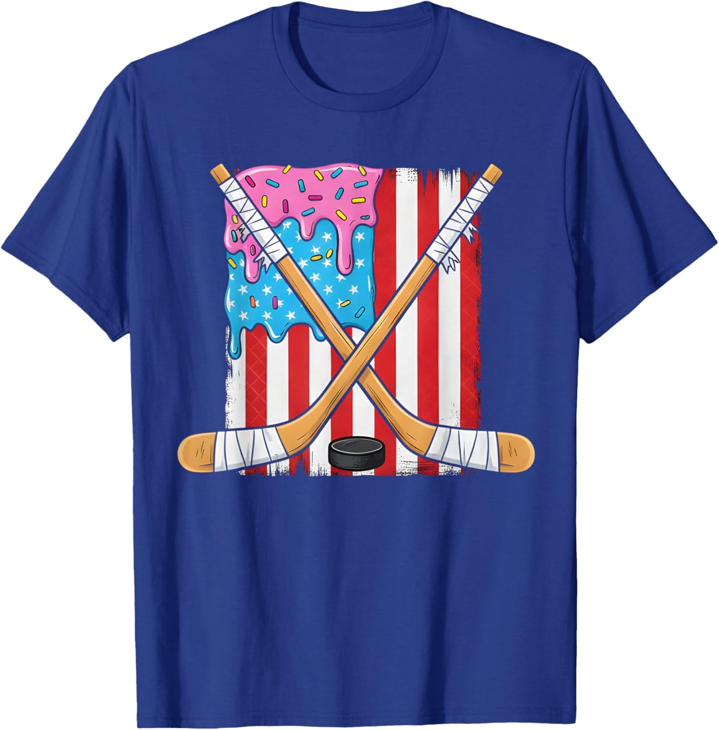Ice Hockey Ice Cream Drip Boys American Flag Youth Players T-Shirt - T-Shirt | Royal