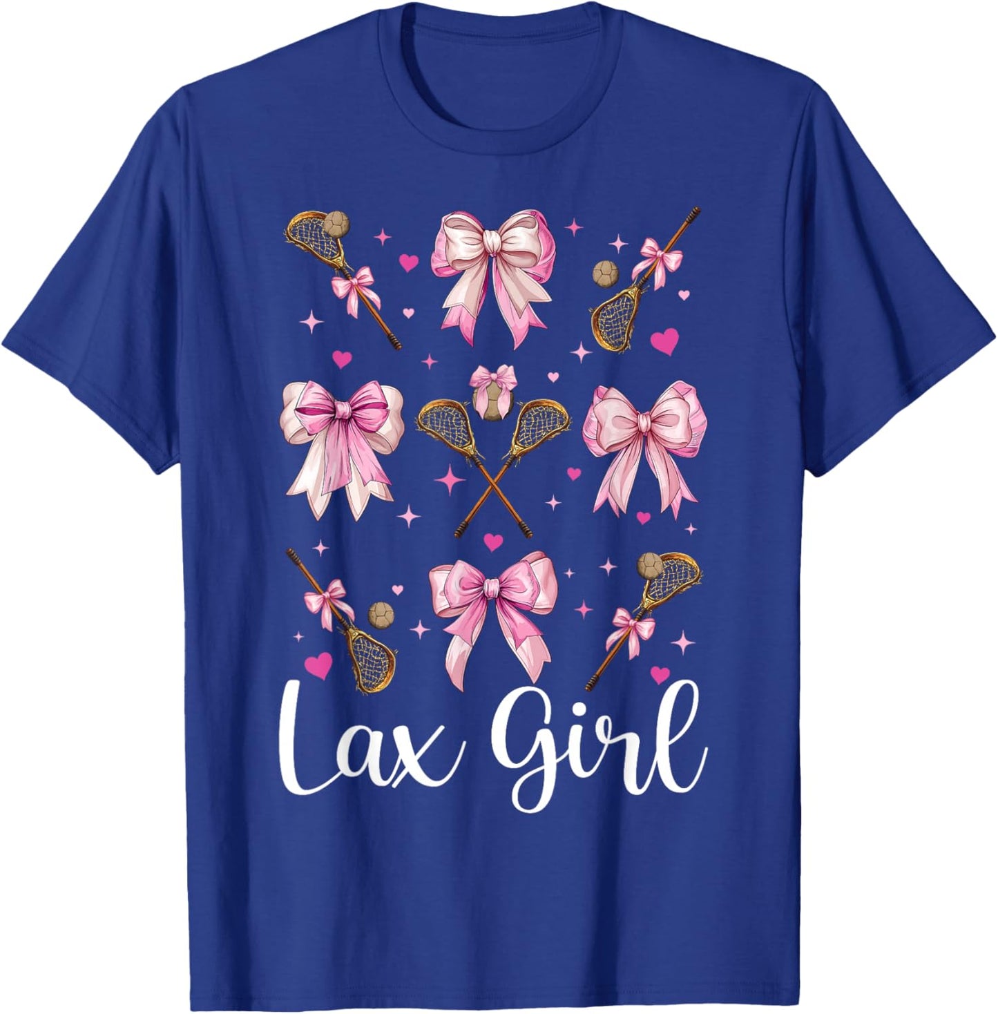 Lax Girl Lacrosse Girl Pink Coquette Bow T-Shirt - T-Shirt | Royal