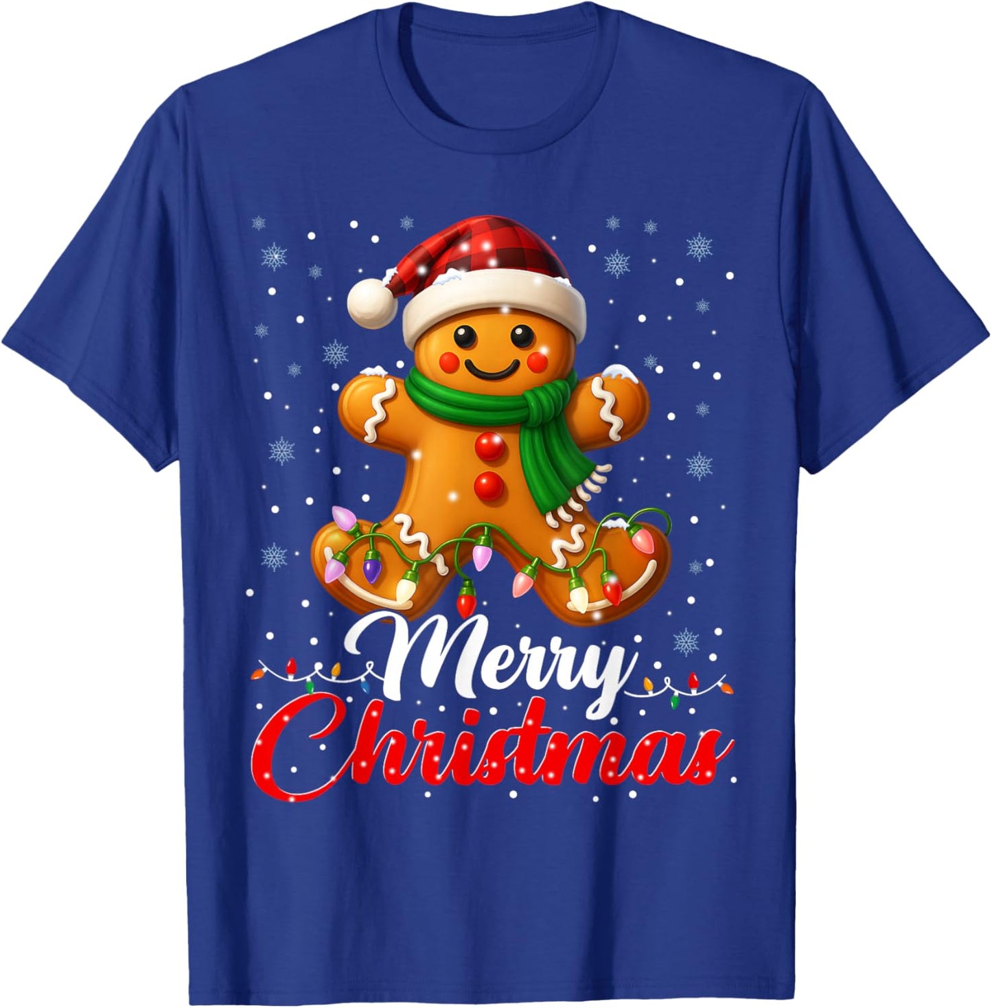 Merry Christmas Gingerbread Xmas Lights Matching Family Kids T-Shirt - T-Shirt | Royal