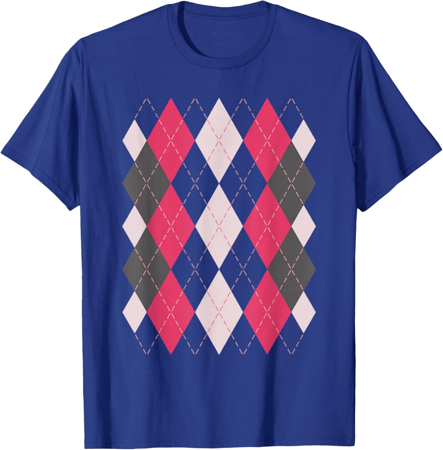 Preppy Plaid Argyle Stylish & Fun Faux Sweater Design T-Shirt - T-Shirt | Royal