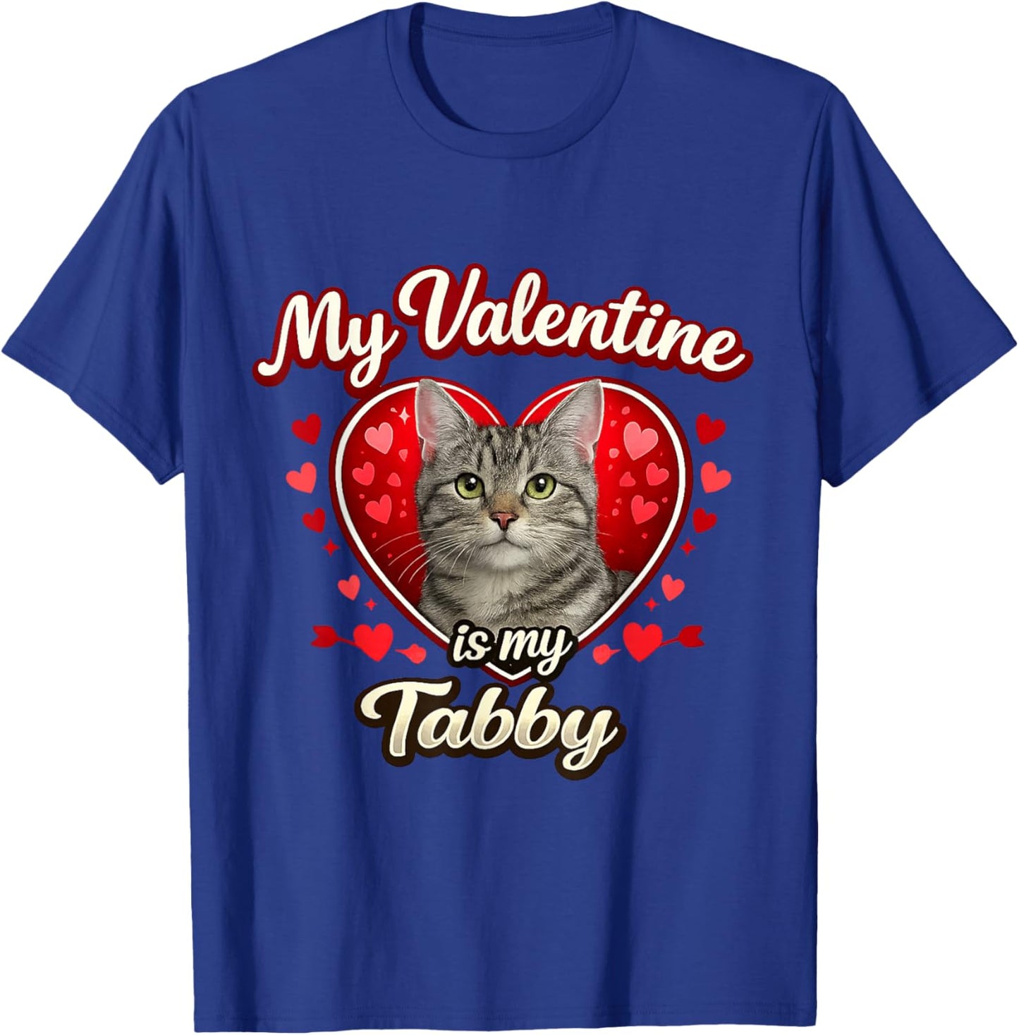 Gray Tabby Cat Valentine Hearts Feline Love Gift T-Shirt - T-Shirt | Royal