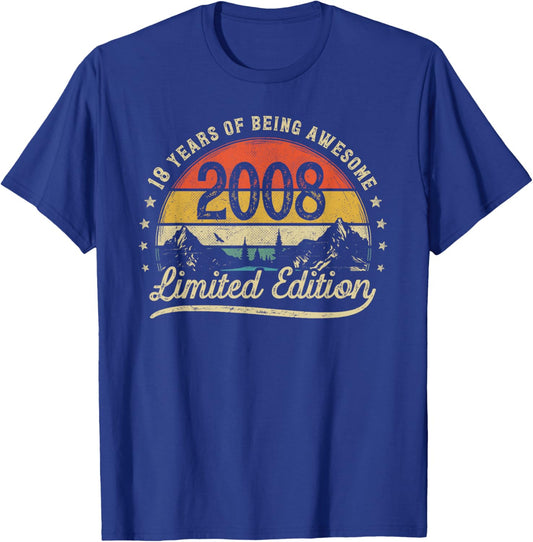Vintage 2008 18 Years Old 18th Birthday T-Shirt - T-Shirt | Royal