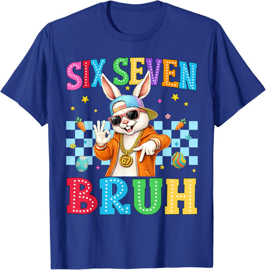 Cute Bunny Six Seven Bruh 6 7 Meme 67 Happy Easter Kids Boys T-Shirt - T-Shirt | Royal