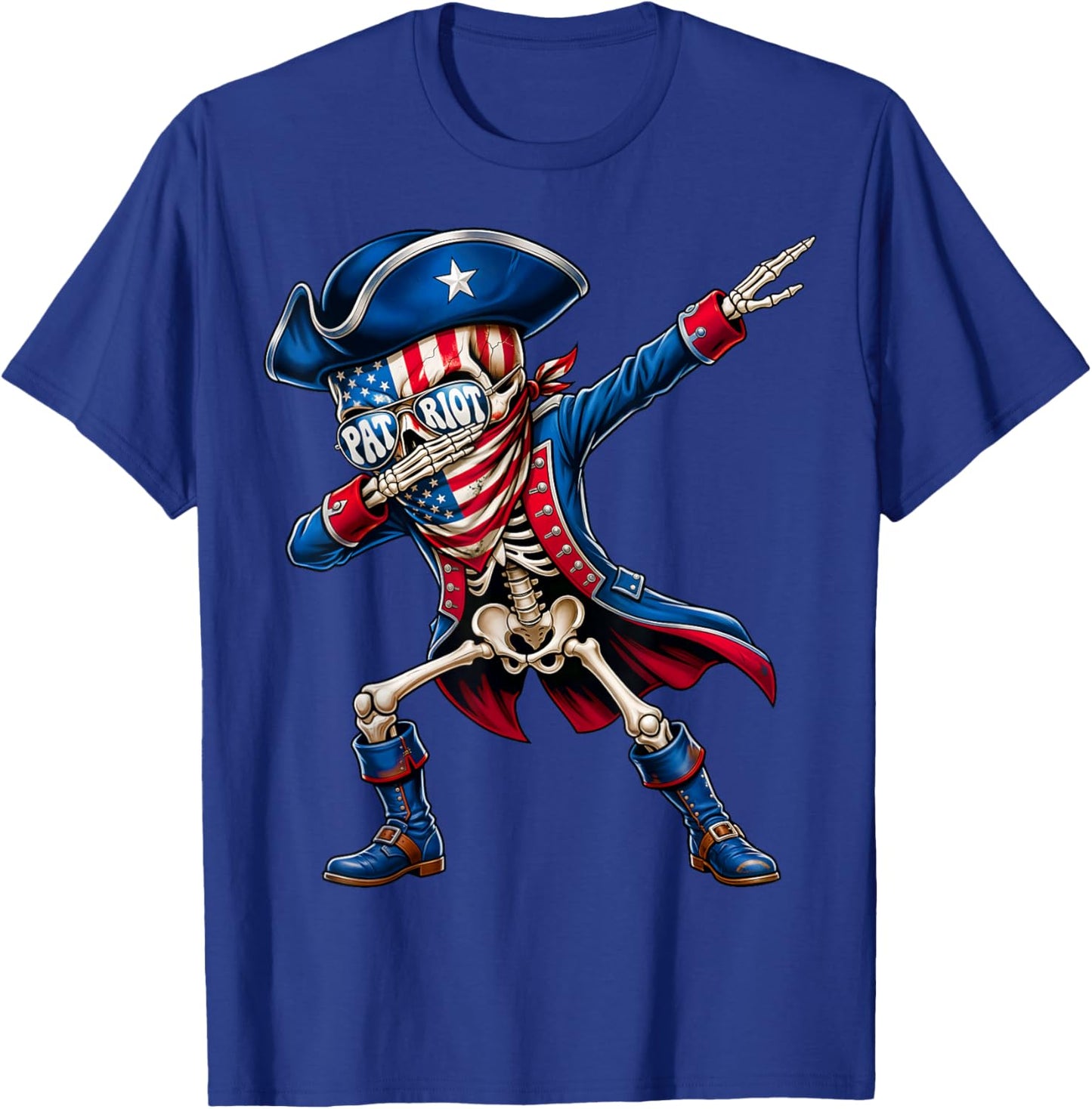 Patriotic Skeleton Dabbing American Flag USA Men Women Kids T-Shirt - T-Shirt | Royal