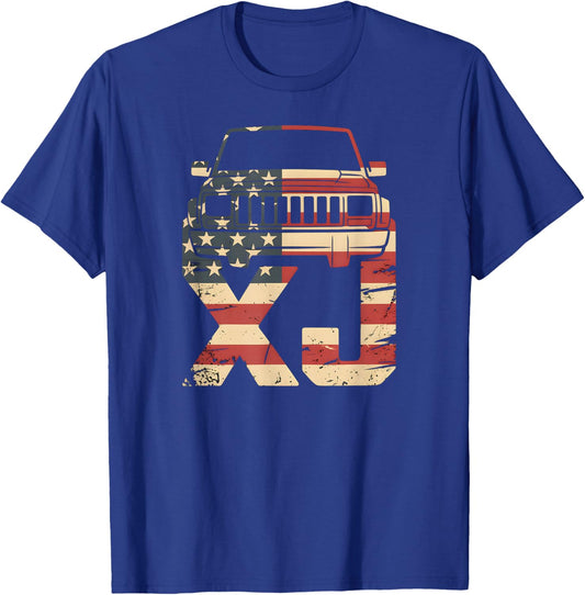 XJ Life Offroad American Flag Patriotic 4x4 Death Wobble T-Shirt - T-Shirt | Royal