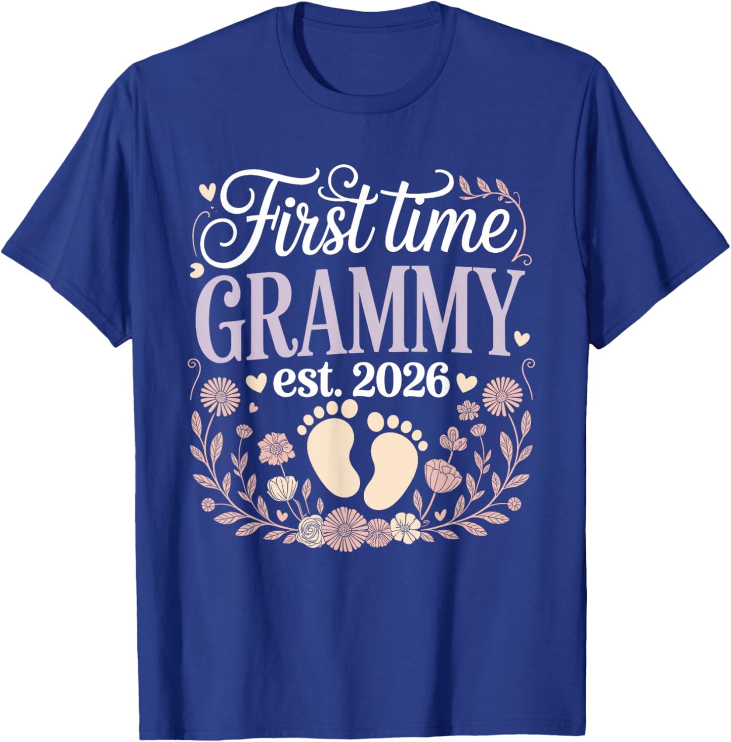 First Time Grammy Est 2026 Floral Baby Reveal T-Shirt - T-Shirt | Royal