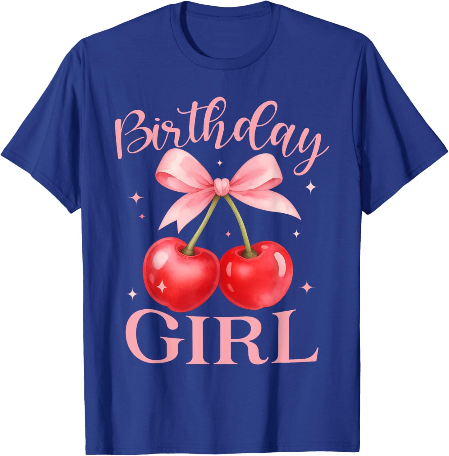 Birthday Girl Cute Coquette Bow Cherry Birthday Girl Kids T-Shirt - T-Shirt | Royal