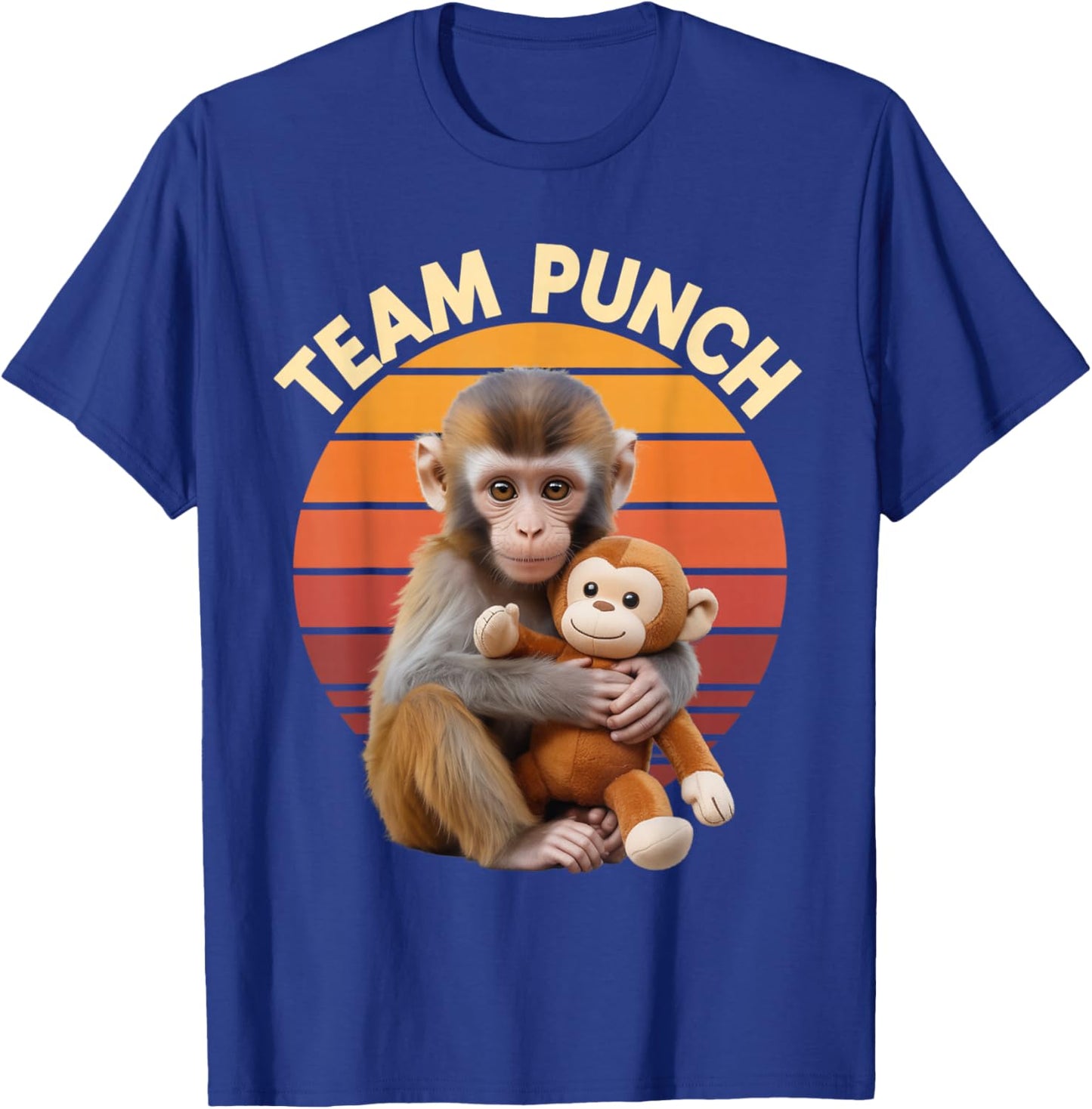 Team Punch Monkey Plush Retro Sun T-Shirt - T-Shirt | Royal