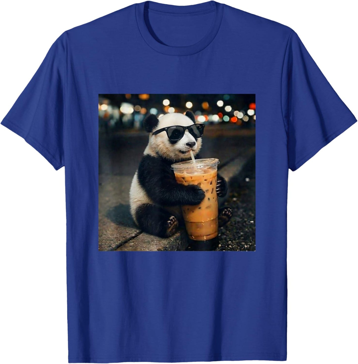 Funny Panda Drinking Iced Coffee Meme Women Kids T-Shirt - T-Shirt | Royal