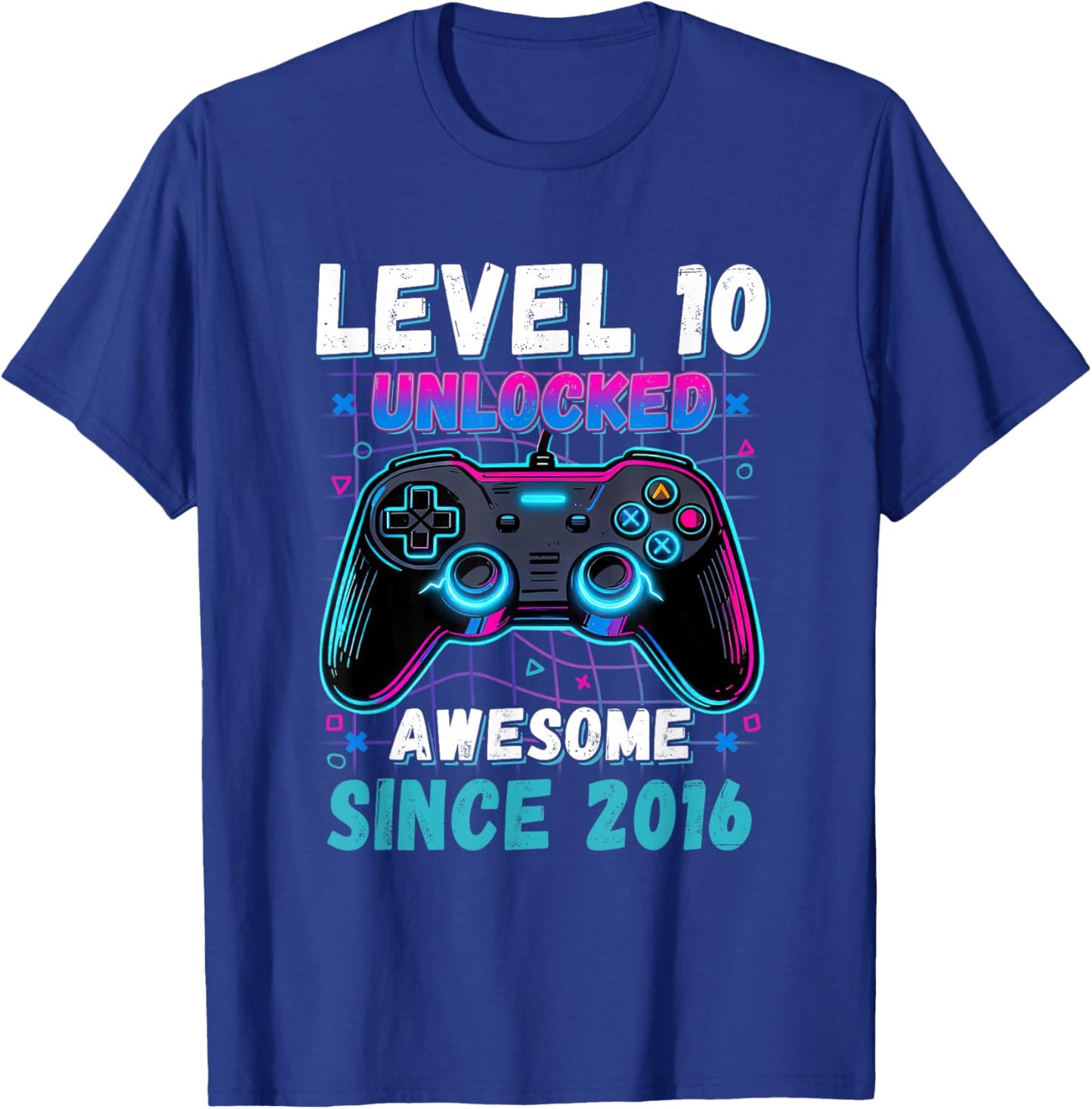 Level 10 Unlocked Awesome Since 2016 10th Birthday Boys Kids T-Shirt - T-Shirt | Royal