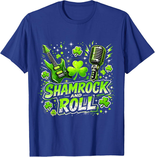Shamrock and Roll St Patrick Day Rock Vibes T-Shirt - T-Shirt | Royal