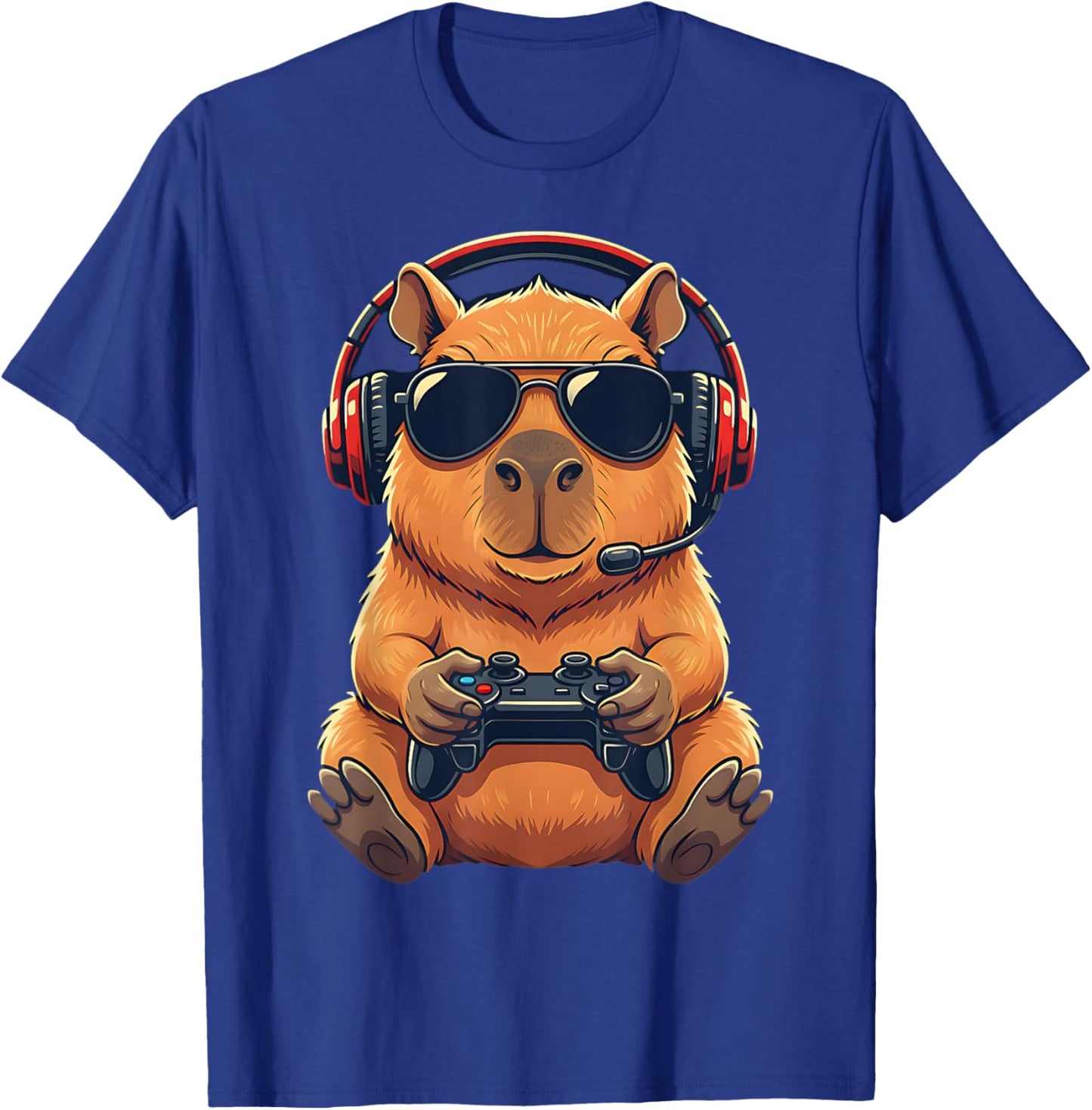 Cute Funny Capybara Gamer Gaming Playing Video Games Kids T-Shirt - T-Shirt | Royal