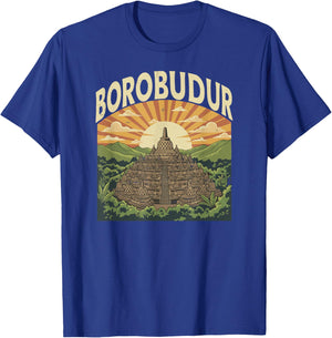 Borobudur, Retro Indonesian Buddhist Temple Sunset Forest T-Shirt - T-Shirt | Royal