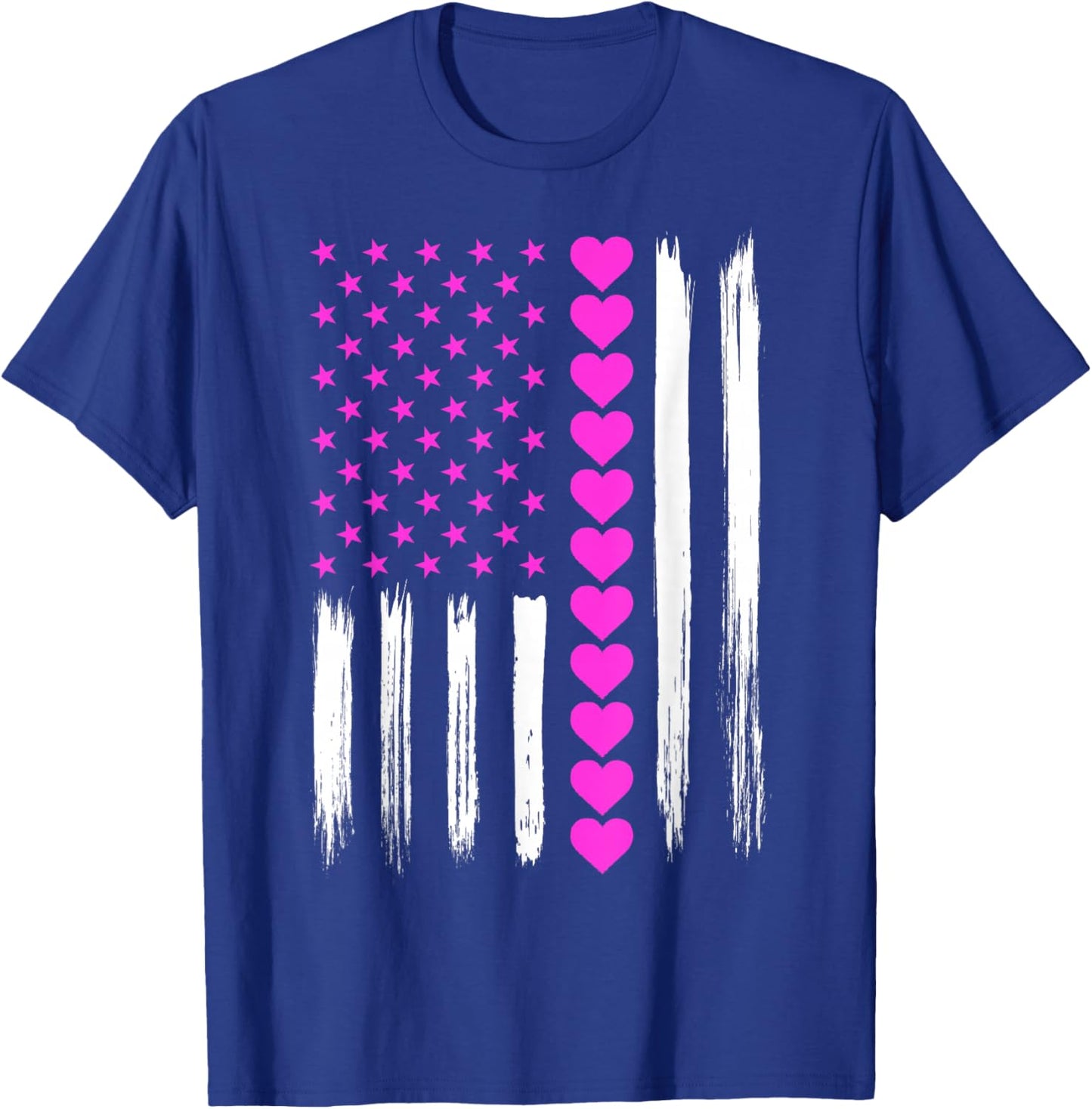 Valentines Day Pink Hearts US American Flag Patriotic Lover T-Shirt - T-Shirt | Royal