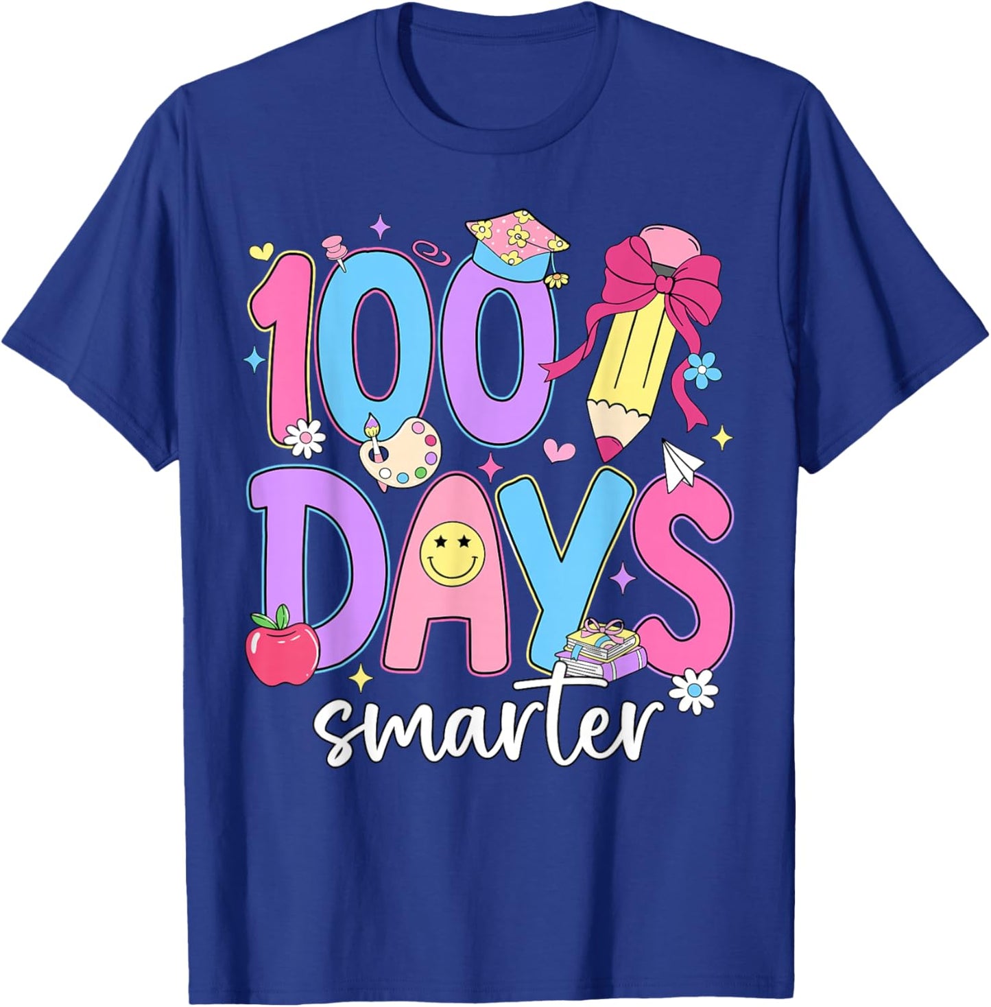 Preppy 100 Days of Smarter Boys Girls Kid 100 Days of School T-Shirt - T-Shirt | Royal