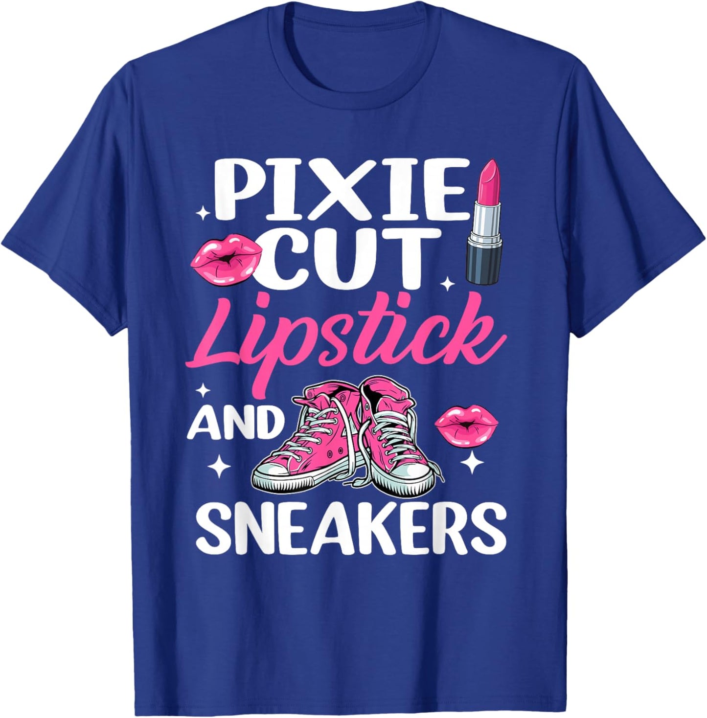 Pixie Cut Lipstick and Sneakers Short Hair Style Fashion T-Shirt - T-Shirt | Royal
