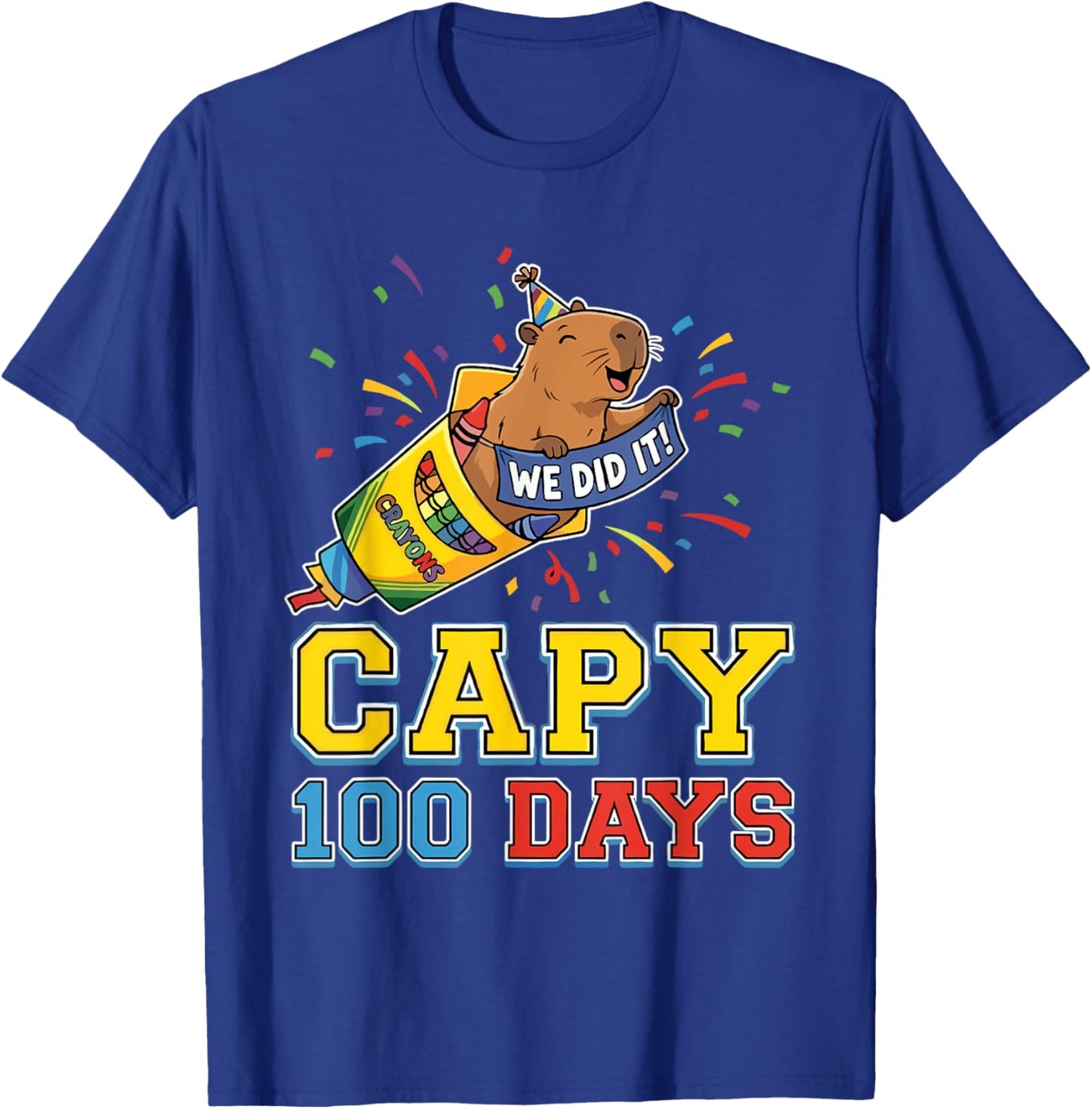Capy 100th Day of School Cute Capybara Teacher T-Shirt - T-Shirt | Royal
